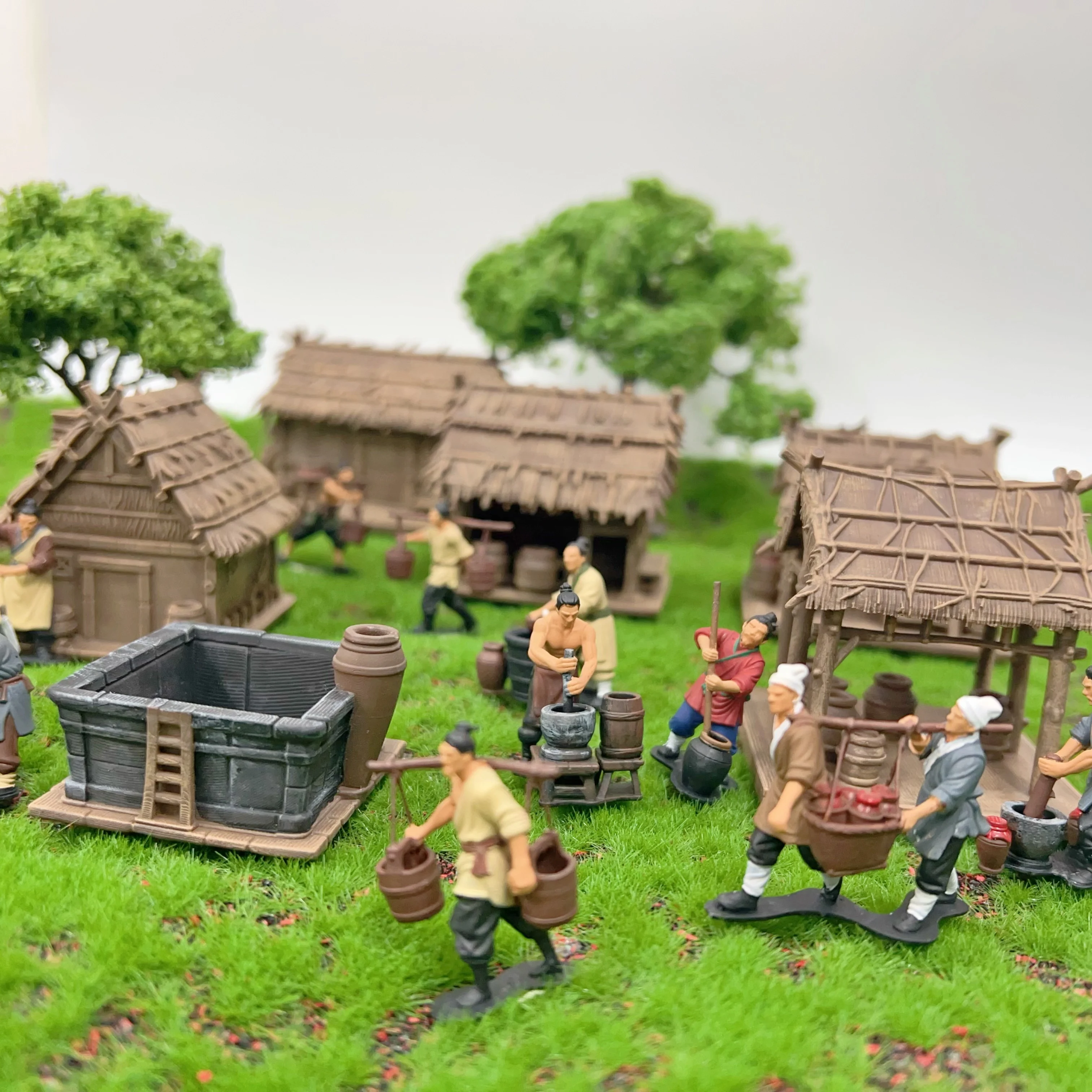 Ancient Method Resin Simulated Thatched Cottage Wine-Making Workers Cultural Miniature Figure Sculpture Landscape Craft Ornament