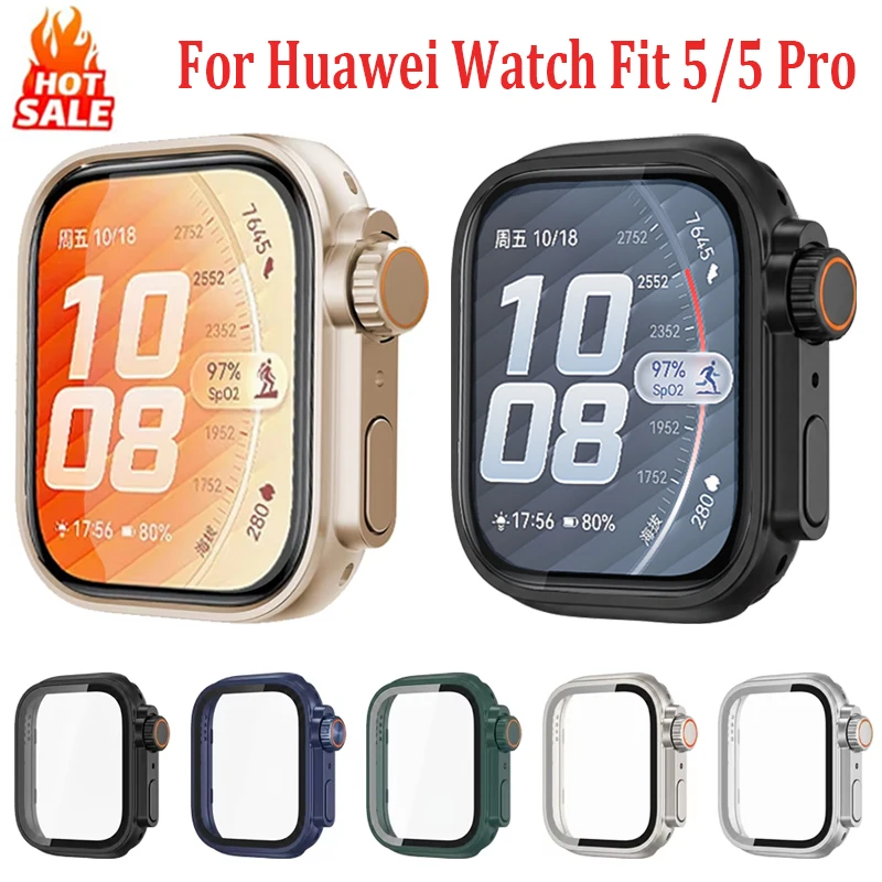 Change To Ultra Case for Huawei Watch Fit 5 Pro/ 5 Tempered Glass Cases Screen Protector for Huawei watch Fit 5 Upgrade to Ultra