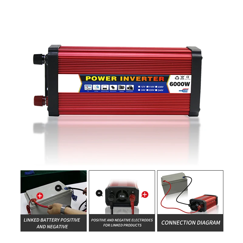 4000W 5000W 6000W Inverter sinusoidale modificato DC 12V/24V a AC 110V/220V trasformatore di tensione convertitore di potenza Inverter solare USB