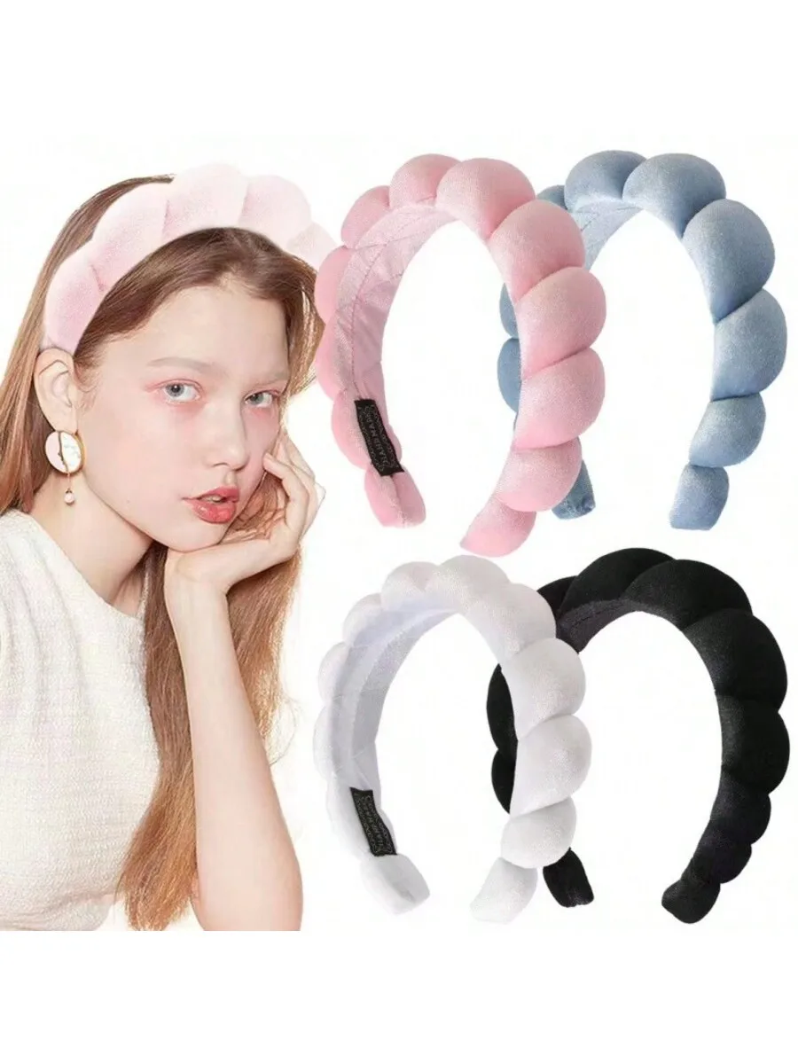 

Дикая однотонная повязка на голову из губки для женщин, модная девушка для мытья лица, широкий край, простая повязка для волос