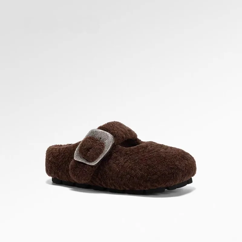 

Women's Niche High-end Thick-soled Fluffy Slippers New Velvet Lazy Bag Head Half-tow Warm Cotton Shoes Slip-on Mules