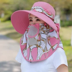 Outdoor Women Print Fisherman Hat Summer UV Protection Wide Brim Garden Work Shade Hat Breathable Face Mask Detachable Sunhat