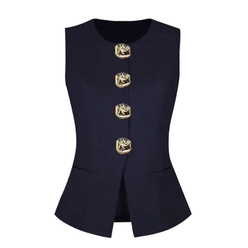 2026 New Sleeveless Crew Neck Vest Fashion Women's Clothing Temperament Commuting Waist Solid Color Cross-border Women's Tops