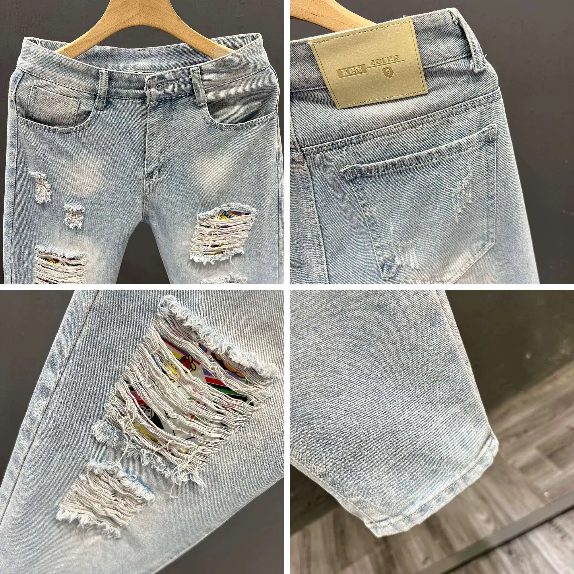 New Luxury Brand Men\'s Jeans Korean Fashion Casual Spring Autumn Ripped Denim Jeans Pencil Pants Streetwear Pants Classic Jeans