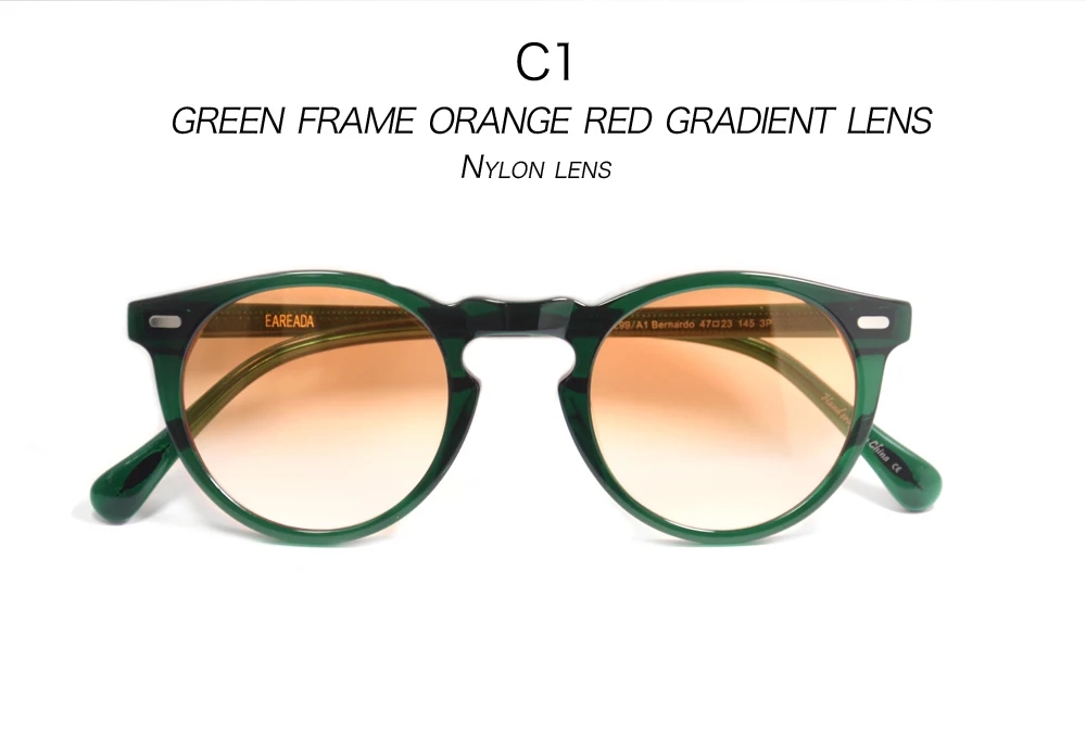 Trending Gregory Peck OV5186 Kreis Transparenter Achat Grüner Rahmen Polarisierte UV400 Sonnenbrille Retro Runde Sundown Fade Brillen – Detail 5