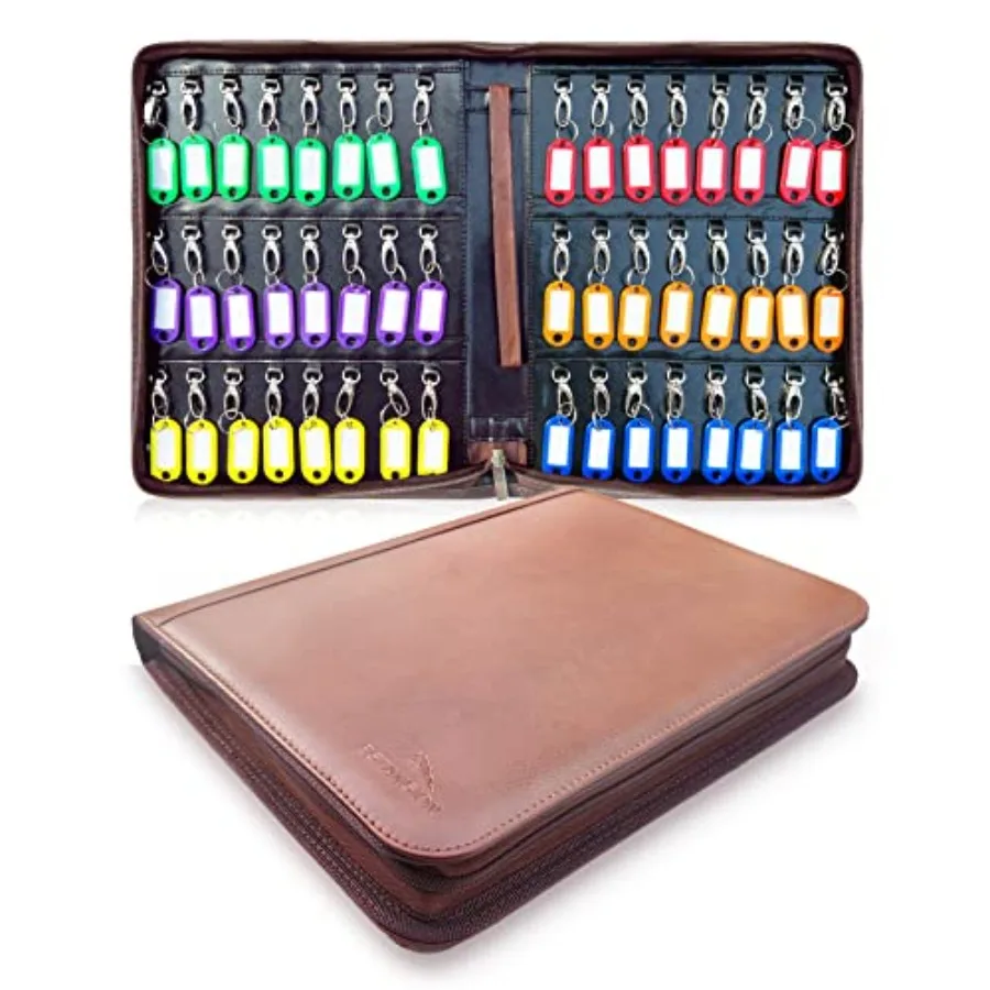 

Portable Key OrganizerZippered Key Organizers Case with 48 Key Hooks and Tags Key Storage Leather Apartment Manager and Landlor