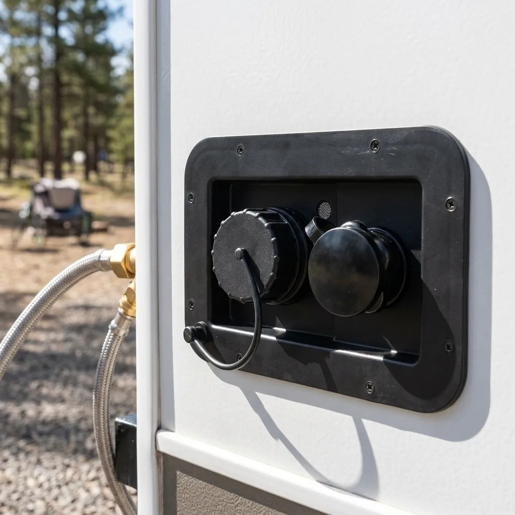 RV Water Inlet with Independent Gravity Fill Opening and Check Valve City Water Port for Camper Trailer Installation