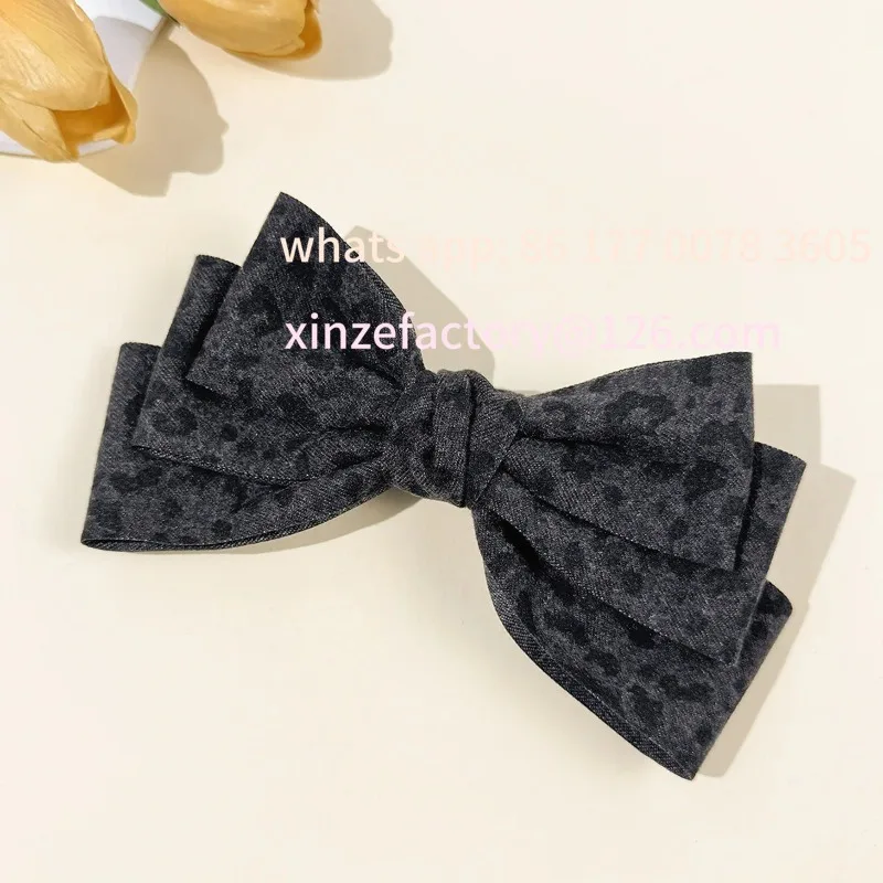 

Customizable 20 Pcs/Lot, 6.89" Leopard Fabric Bow Hair Clips Fashion Women's Ponytail Clip Hair Accessories
