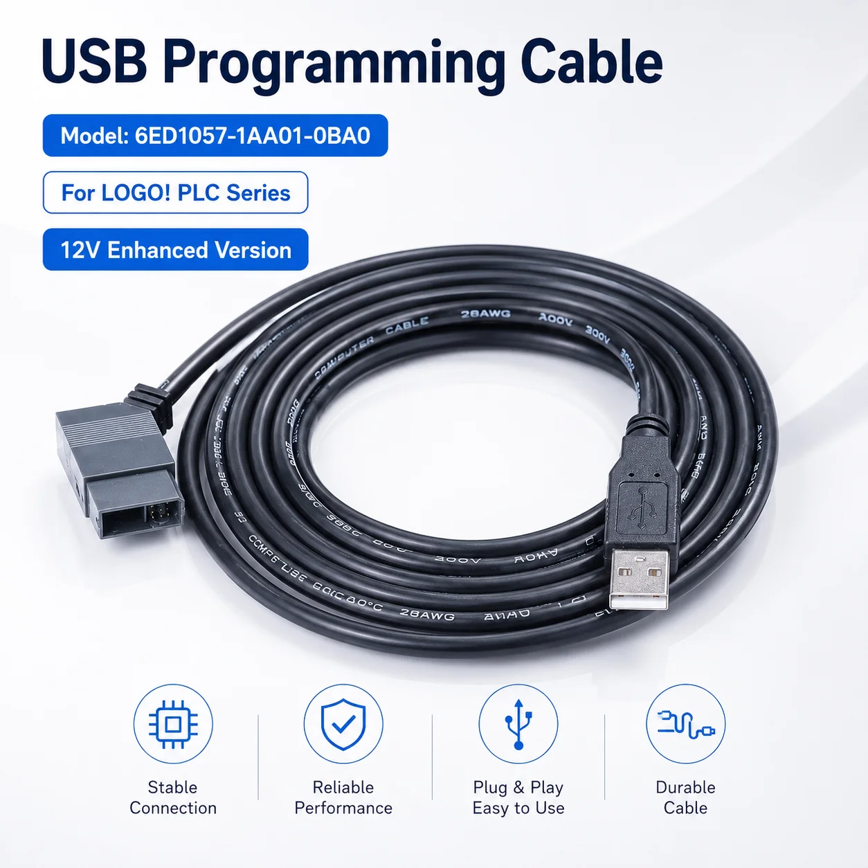 USB PLC Communication Lead 6ED1057-1AA01-0BA0 12V Enhanced Version for Siemens LOGO! PLC Parameter Upload Download