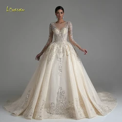 Loverxu Ball Gown Luxury Wedding Dresses O-Neck Long Sleeve Vestido De Novia Lace Beaded Glamorous Custom Made Bridal Gown