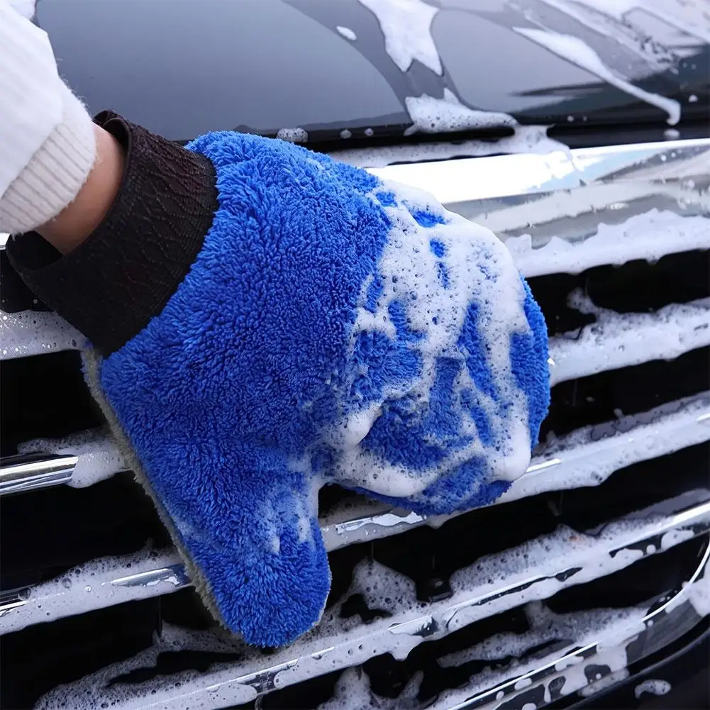Car Washing Gloves Double Sided Chenille Microfiber Car Wash Glove Thickened Absorbent Cleaning Mitt For Car Detailing Washing view 2