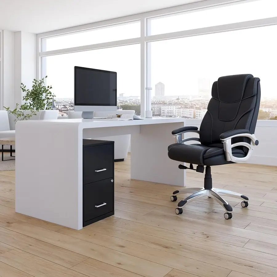 2Drawer Vertical File Cabinet, Letter Size Documents, Lockable, 18.9 D x 14.3 W x 24.1 H, Black