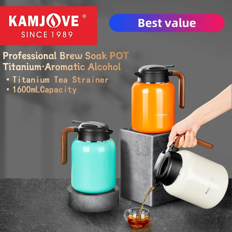 

KAMJOVE Double-layer Warm-keeping Pot 316 Stainless Steel Warm Water Kettle,1.6L White Tea Steeping Pot, Titanium Tea Divider