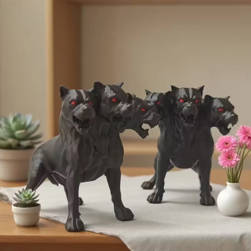 1pcs Gothic Style Three Headed Dog Statue - Hellhound Greek Mythical Simulation Animal Statue, Horror Black Halloween Decoration