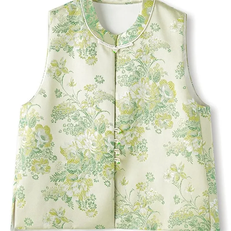 Women's Jackets Women's Vest New Loose Women's Spring and Summer Retro Buckle Jacquard Tang Suit Vest Sleeveless Beautiful Vest