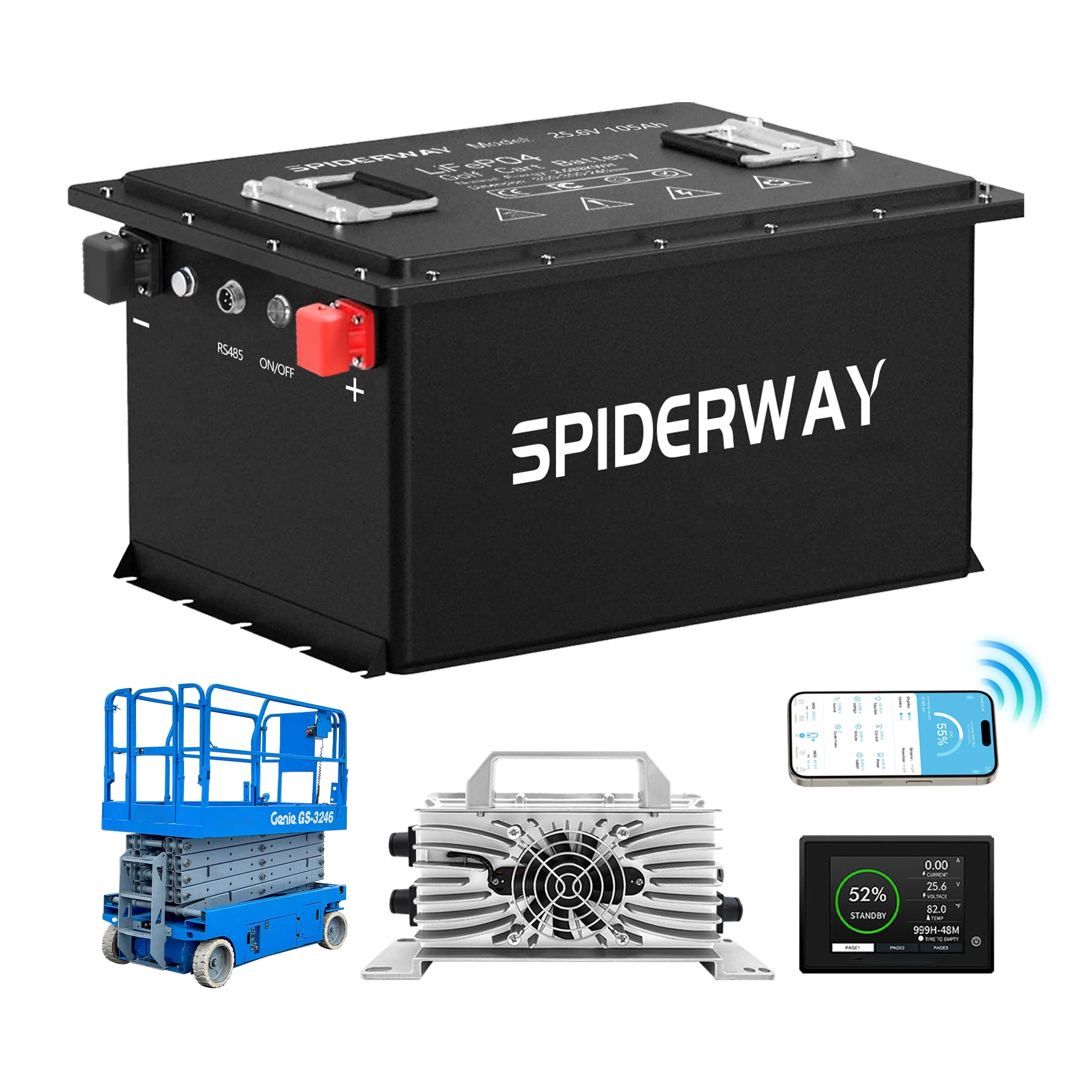 

105Ah 24V-25.6V LiFePO4 Lithium Battery w/ Charger For JLG Scissor Lift Genie GS Skyjack