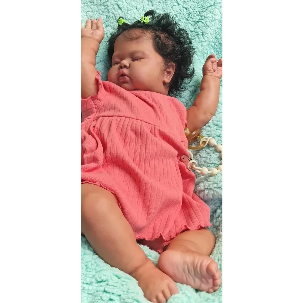 

24inch Reborn Baby Doll Pickle in Brown Skin Sleeping Baby Lifelike Reborn Toddler Doll 3D Painting Skin Tone Muñeca Bebe Reborn