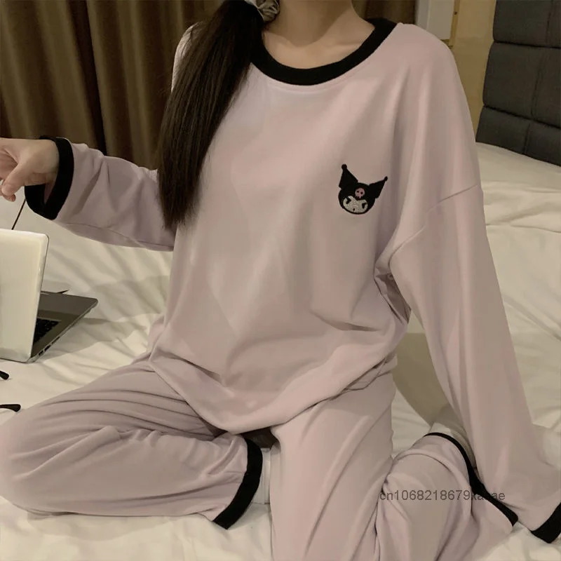 Sanrio Cute Kuromi Wiosna Jesień Piżama z długim rękawem Damska nowa prosta konstrukcja Niche Sleepwear Sweet Y2k Girl Loose Home Clothes