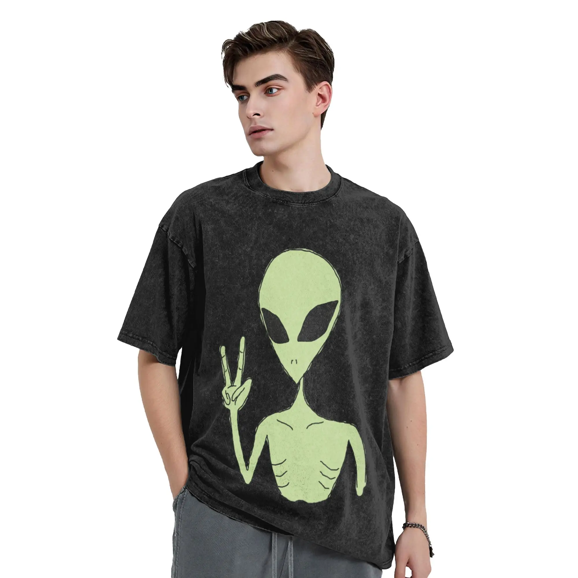 peace alien Classic Trendy A Vintage Oversized Cotton Unisex T-Shirts