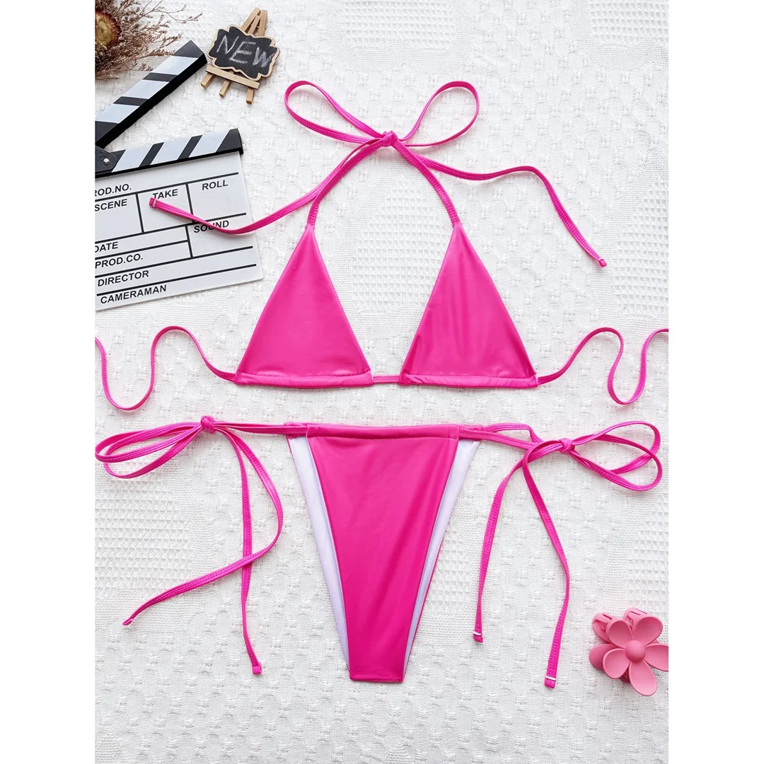 3 Farben, neues Halter-Bikini-Set aus Kunstleder, Damen-Badebekleidung, zweiteiliger Badeanzug, V6492B – Detail 15