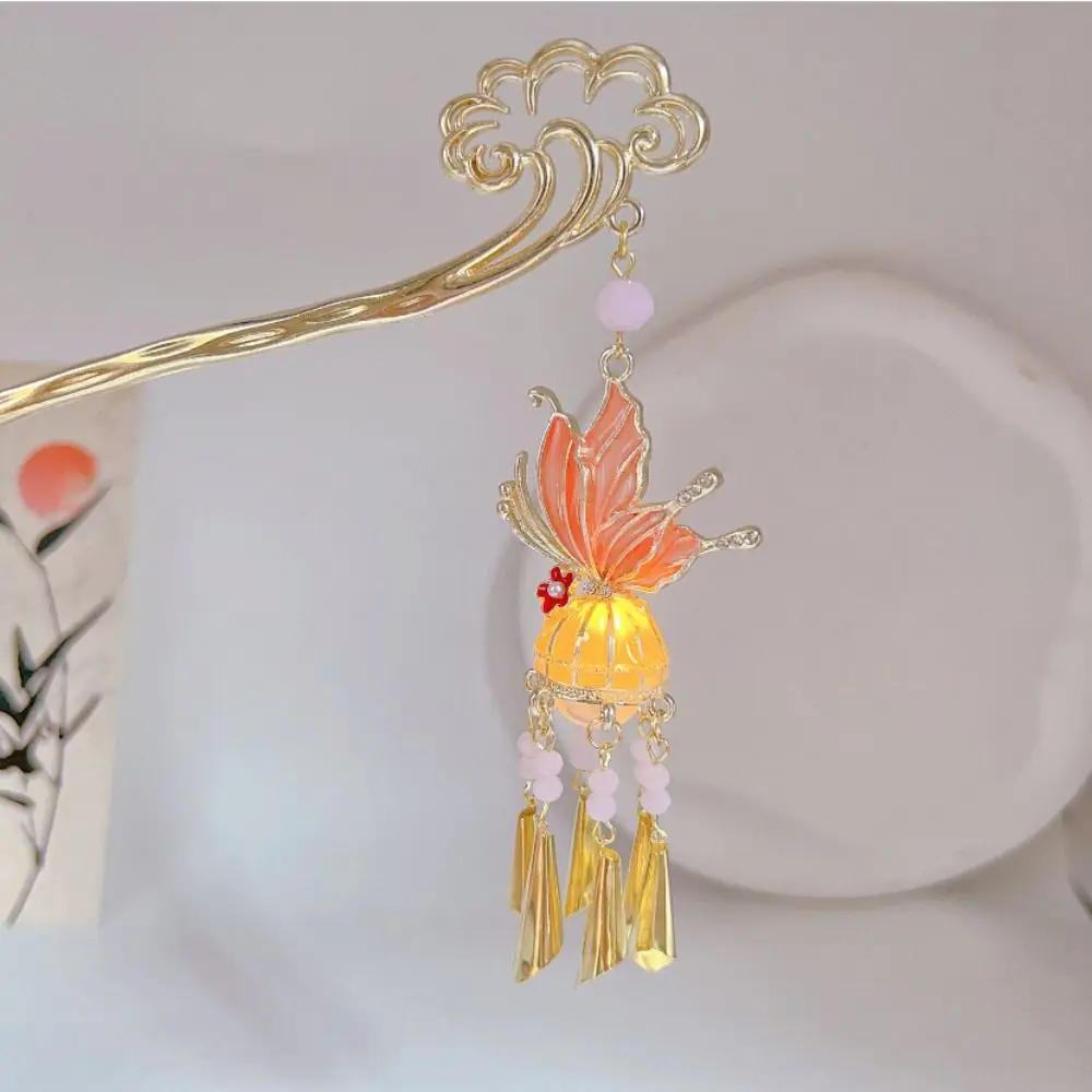 

Pearl Glowing Lantern Hairpin Luminescent LED Light LED Lantern Tassel Hair Stick Alloy Hanfu Headwear Butterfly Hairpin
