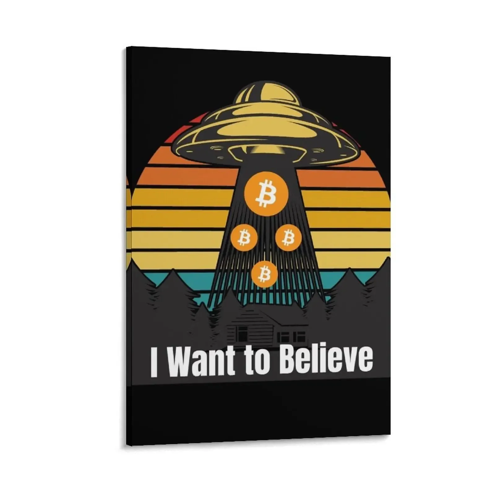 

Bitcoin UFO Encounter Retro Sunset Canvas Painting Bedroom deco photos for living room wall frame for living room
