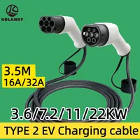 Cable de extensión de carga EV portátil tipo 2 macho a tipo 2 hembra, 3,5 M, 3,6, 7,2, 11, 22KW, 1p, 3p, cargador de coche eléctrico para estación pública