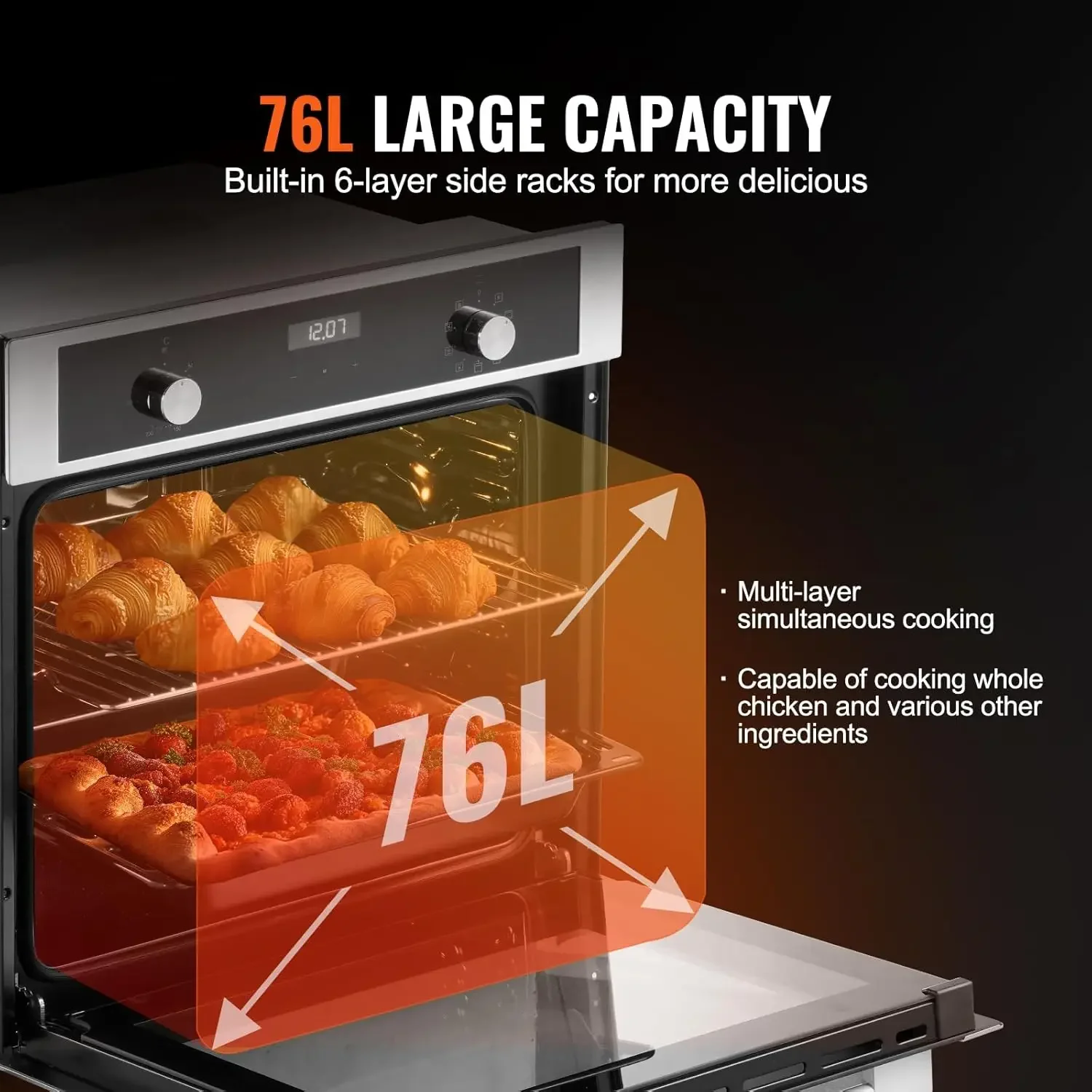 Single Wall Oven, 24" Electric Built-in Wall Oven with 9 Cooking Functions, 2.68 Cu.Ft Electric Wall Ovens with Timer, 280