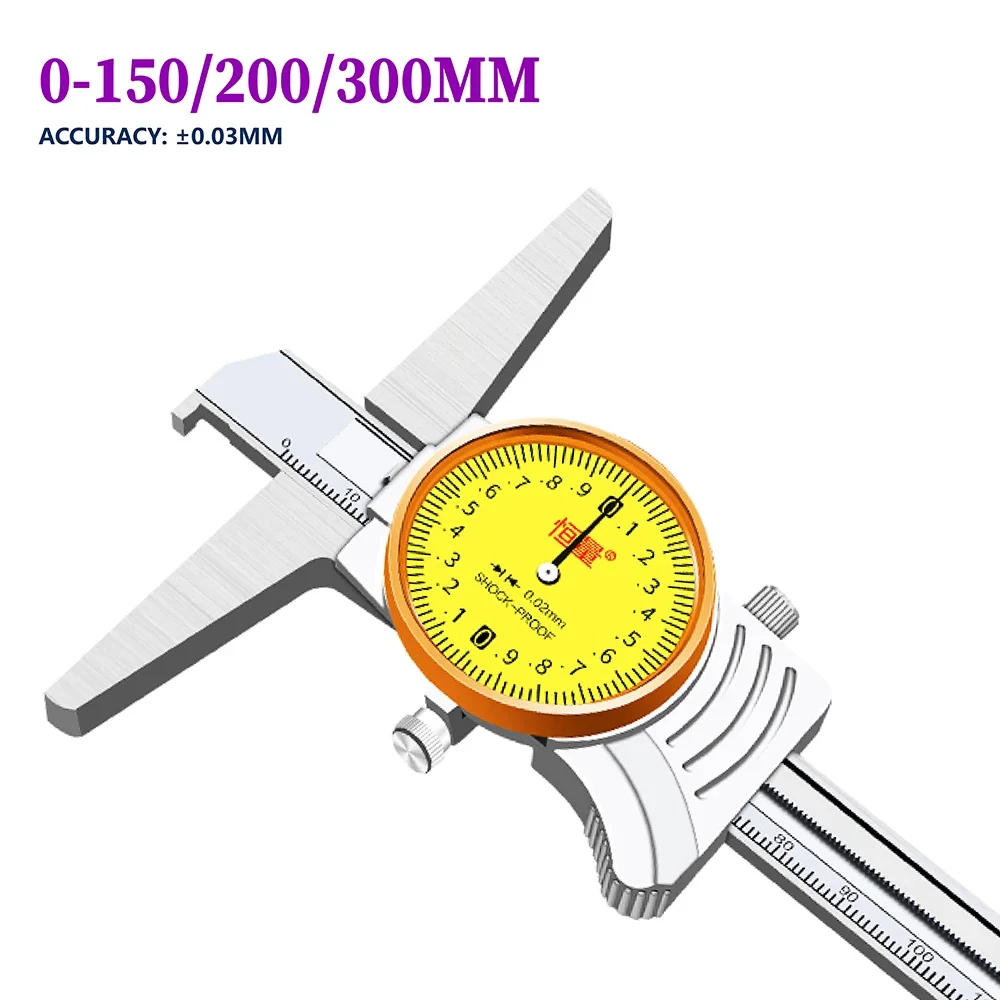 

0-150mm 0-200mm 0-300mm Sngle Hook Pointer Type With Watch Depth Measurement Caliper Groove Width Measurement Tools 0.02mm