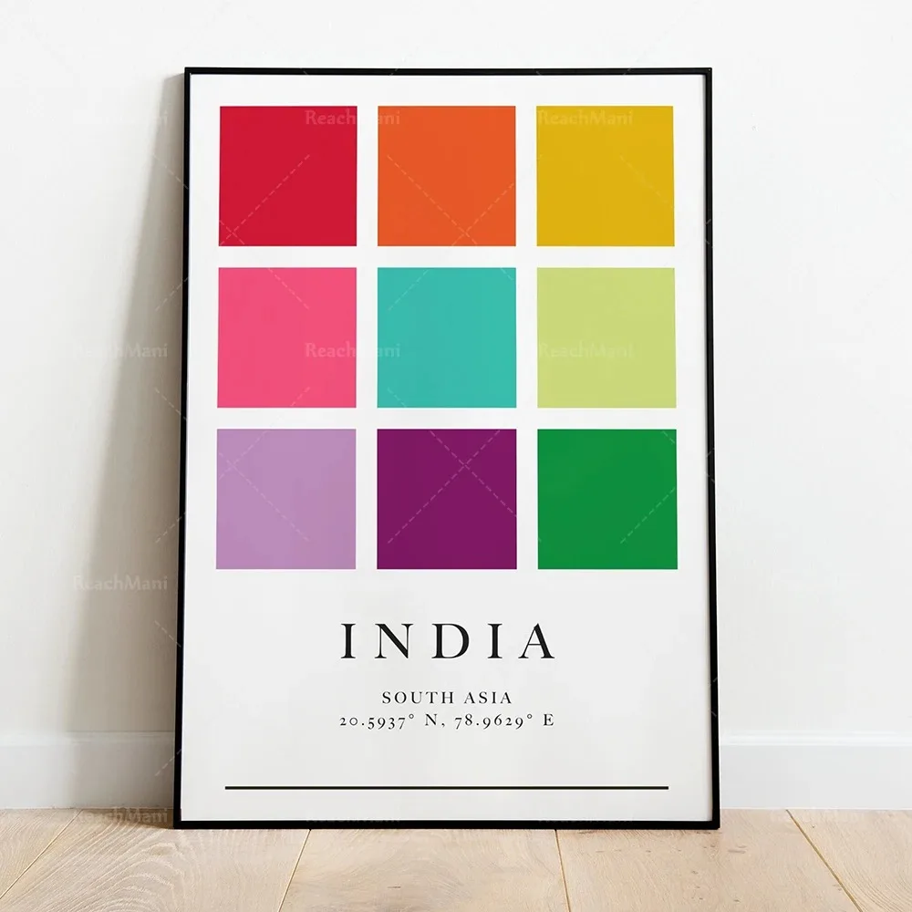 Colombia, Portugal, Japan, UK, India, Egypt, New Zealand, Finland, Russia, Ethiopia, Nepal, Morocco Minimalist Palette Poster