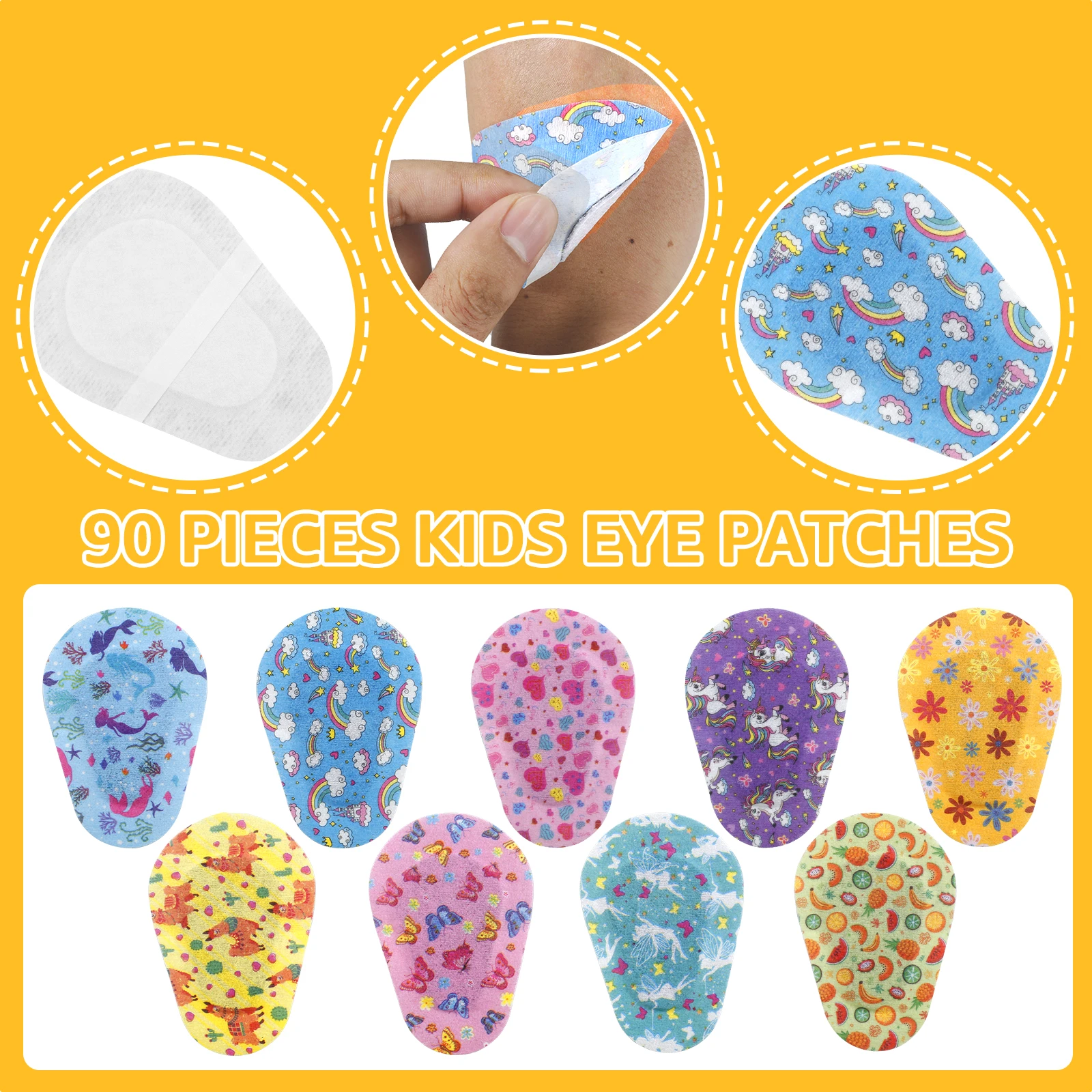 90Pcs Breathable Amblyopia Eye Patch Cute Cartoon Light Blocking Eye Patches Reusable Children Eye Pad for Amblyopia Girls Boys