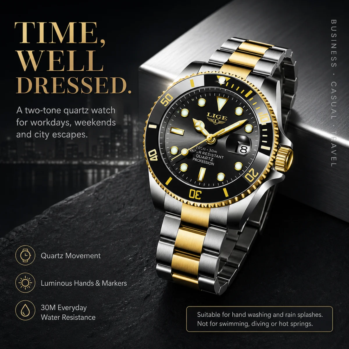 LIGE 2026 Luxury Men Quartz Watch Classic 30M Waterproof Luminous Date Display Male Business Sports Wristwatch Reloj Hommes+BOX