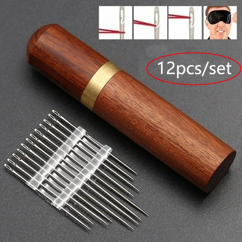 36pcs Self Threading Sewing Needles  Blind To Wear Set Side Opening Hole Fast Through Stainless Steel Darning Hand Needle Tools