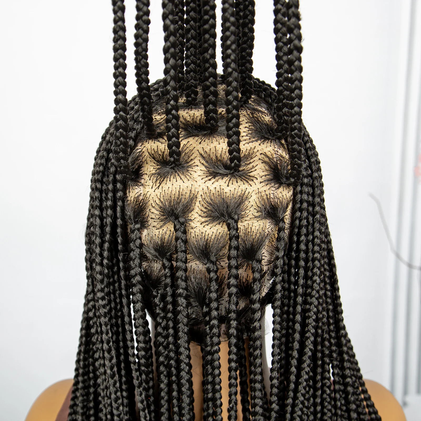 Pelucas trenzadas con caja de encaje completo para mujer, pelo de bebé, 32 pulgadas, pelo con trenzas, Color Natural, sin nudos