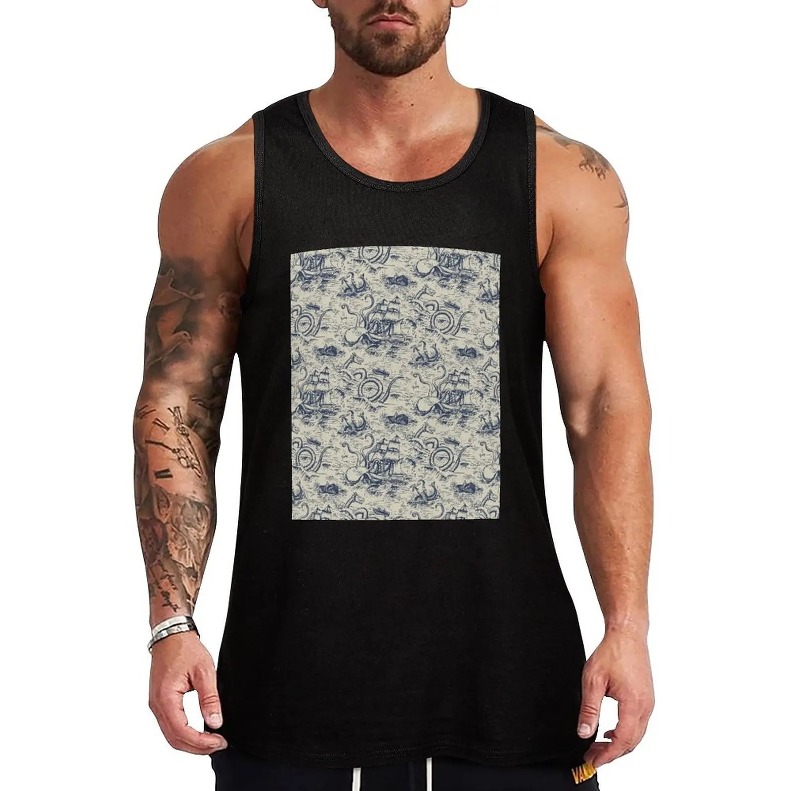 Mythical Sea Creatures Toile de Jouy Tank Top Fitness Gym Tank Top Quick Dry Lightweight Shirt