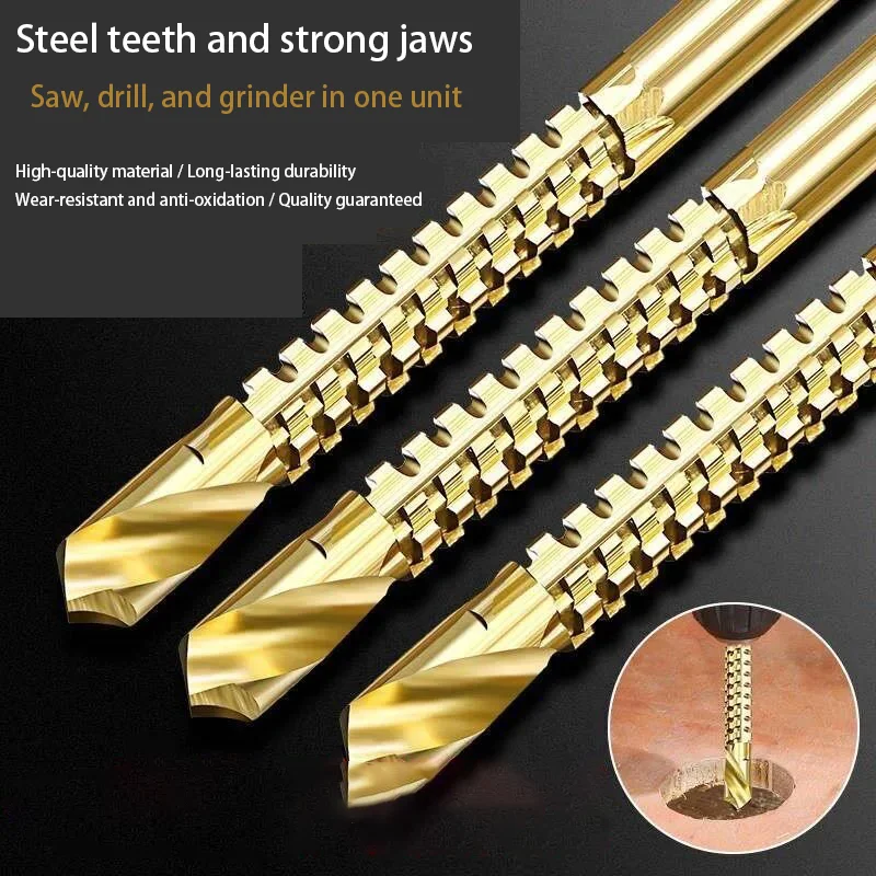 Multi-functional serrated twist drill alloy flower-cutting and slotting high-speed steel woodworking set