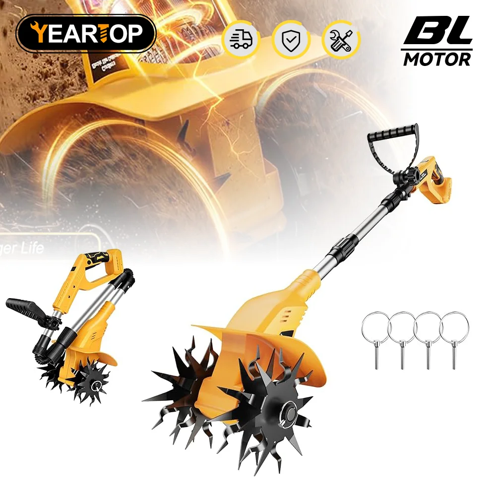 200MM WirelessTiller Electric Cultivator Garden Rotavator Soil Plough Weeder Machine for  Patch Garden Tool For Dewalt Battery