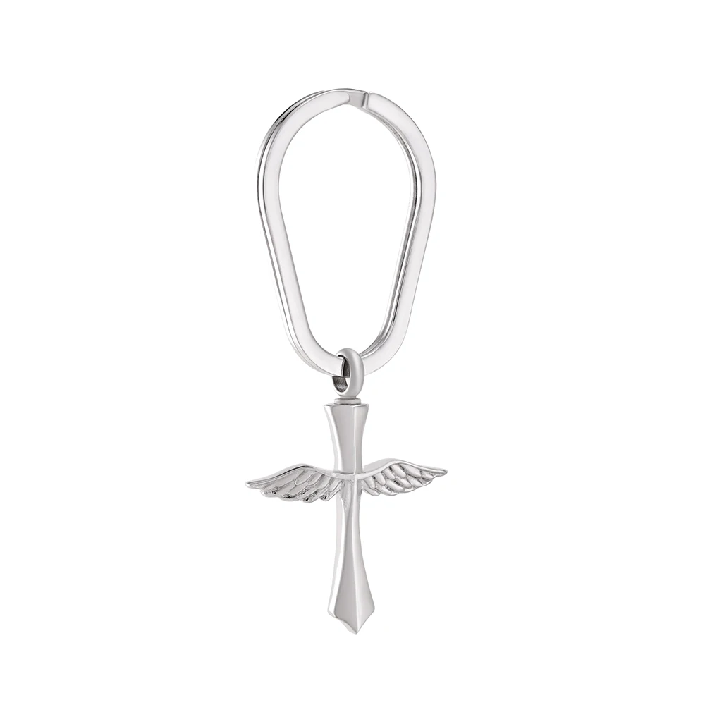 Wing Cross Cremation Keyring Urn Pendant Stainless Steel For Human/Pet Ashes For Gift Memorial Jewelry