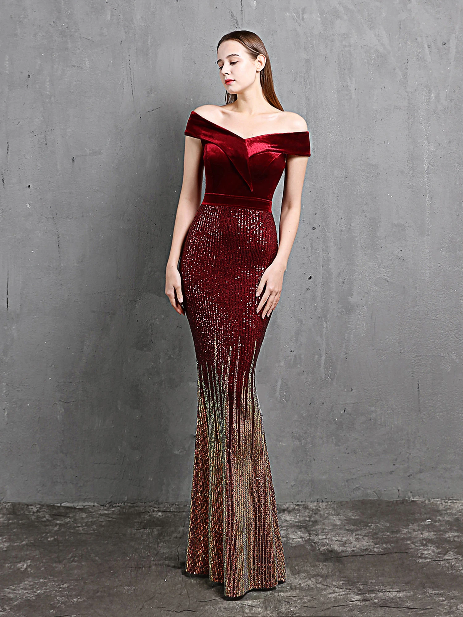 

Ele Velvet Mermaid Gown with One oulder Design for Women Sparkling Diamond Embroidery High Waist Long Dr for Par