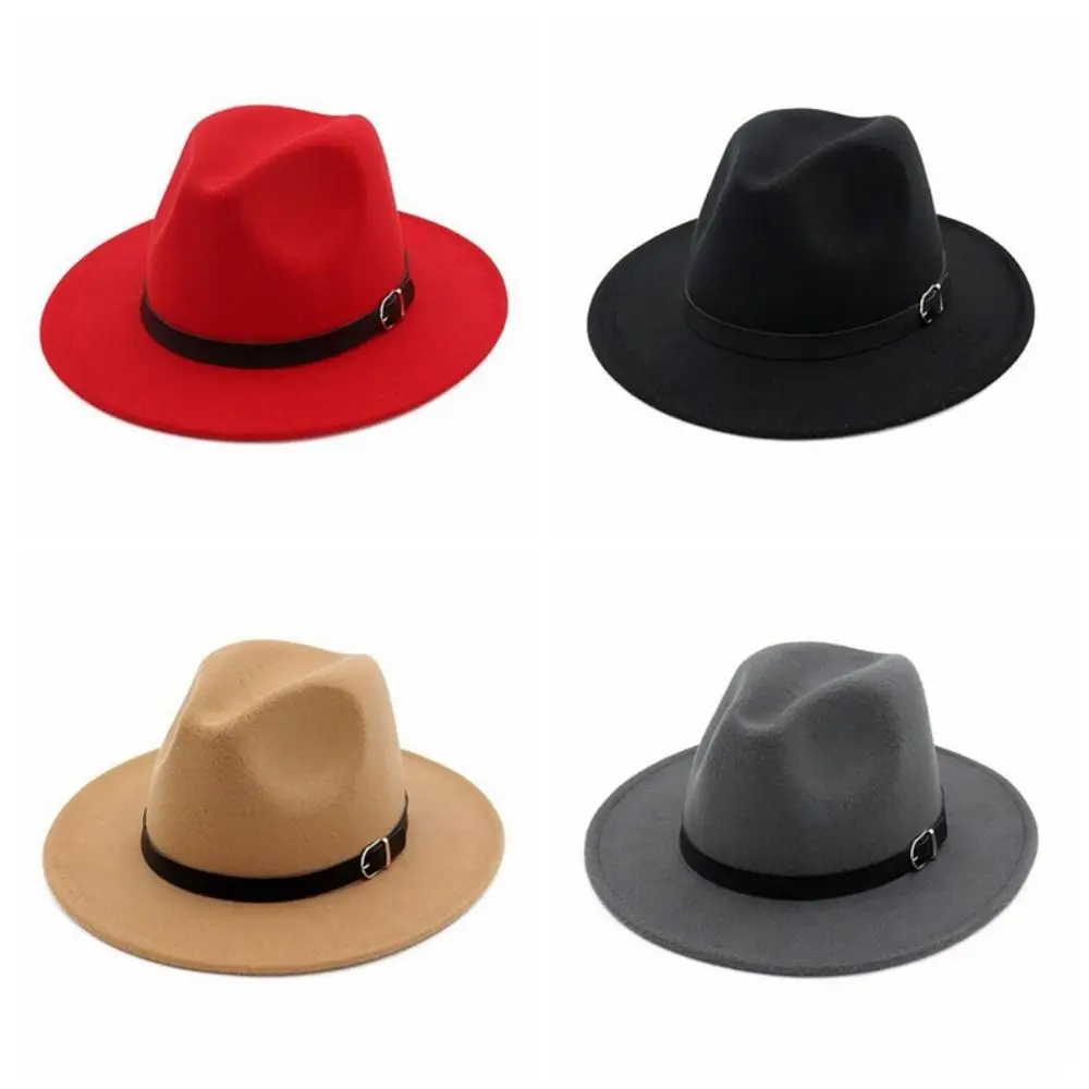 الموضة واسعة حافة قبعة فيدورا البريطانية بلون شهم الشتاء ورأى القبعات قبعات الجاز مناسبة رسمية القبعات الصوفية حفل زفاف #4