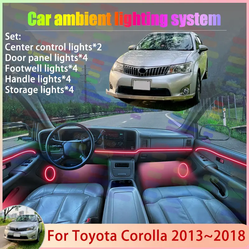 

Для Toyota Corolla E160 MK11 2013 ~ 2018 2014 2015 2/18 в 1, автомобильная атмосферная лампа, RGB абажур, ансамбль, стример, атмосферный набор