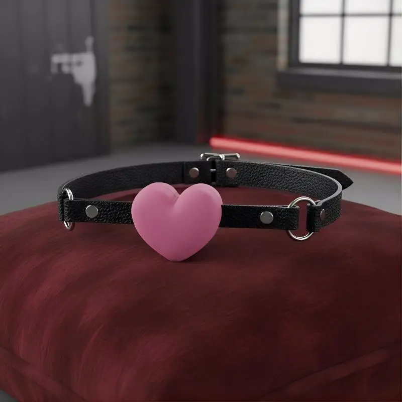 For Couples Flirting Sex Products Toys BDSM Heart Gag Leather Silicone Solid Ball Mouth Slave Oral Fixation Stuffed Adult Games view 3