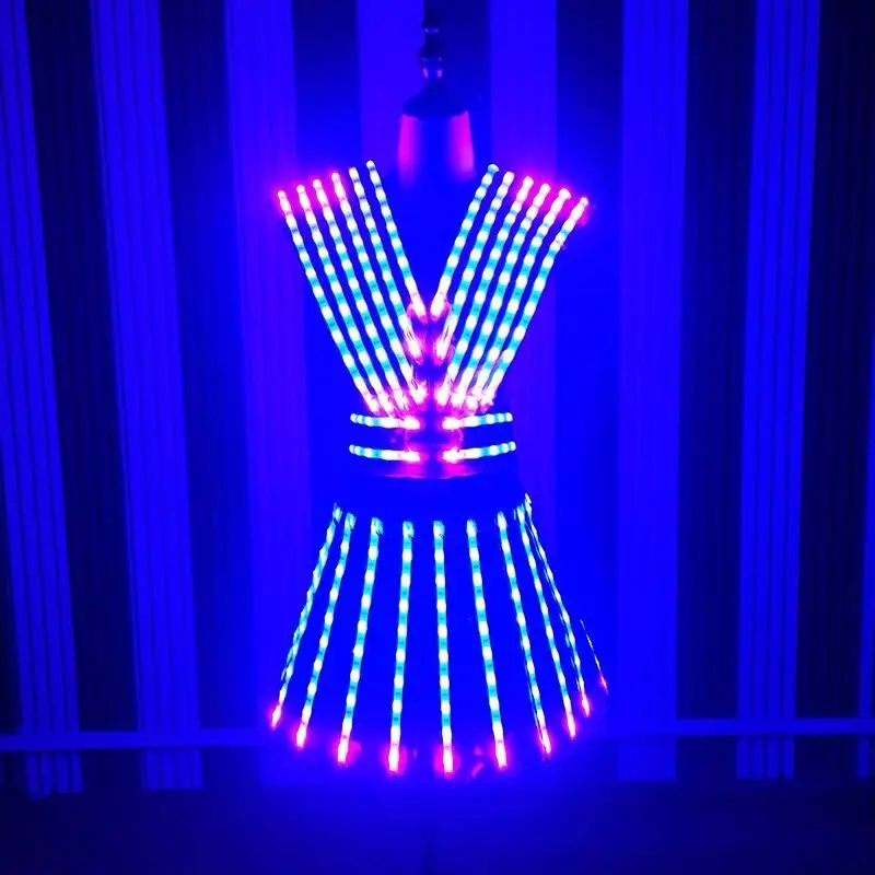 LED Dress Light Up Dance Costume Full Color Clothes Performance Wear Club Luminous Dancing women\'s Suit