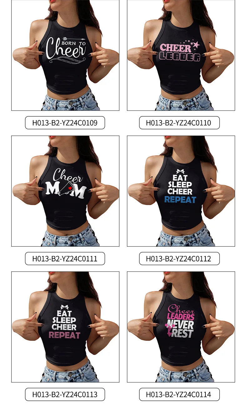 Nadanbao Damen Lustiges Buchstabendruck Crop Top Sommer Sexy Schlankes Ärmelloses Shirt Mode Y2K Schwarze Kurze Weste Tägliches Casual Sport Top – Detail 9