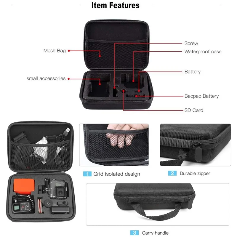 Carrying Case Protective Storage Bag For GoPro Hero 13 12 11 10 9 8 7 6 5 4 SJCAM AKASO DJI Osmo Action 5 4 3 Camera Accessories