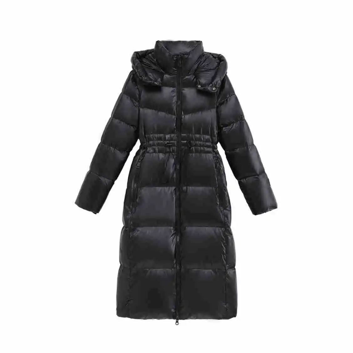 الشتاء الإناث معطف مبطّن بلون المرقعة Cinched الخصر يندبروف مقنعين سترة نسائية معطف طويل سميك لسيدة