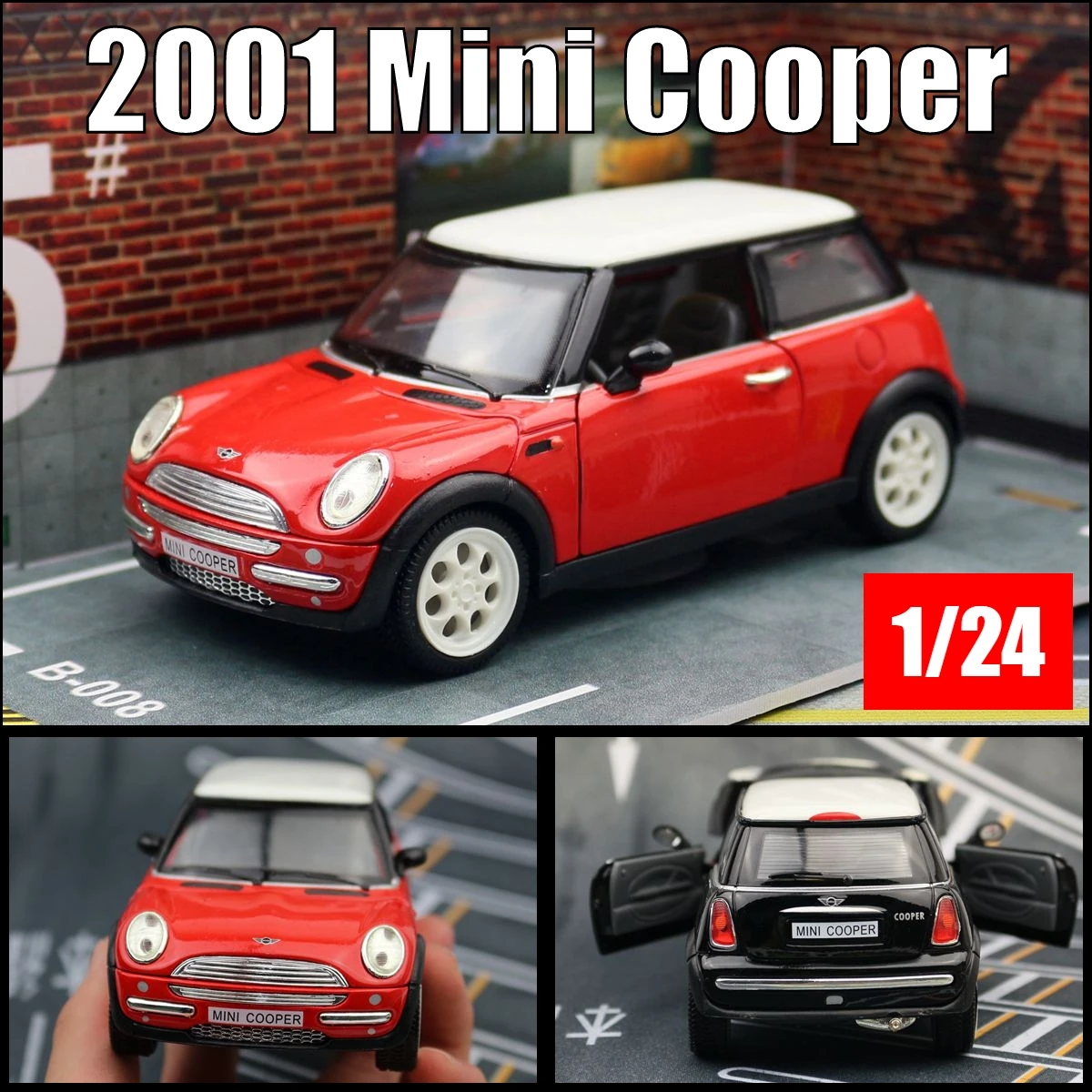 

1/24 Mini Cooper Diecast Toy Car For Children Miniature Vehicle Model Pull Back Doors Openable Collection Gift For Boys Children