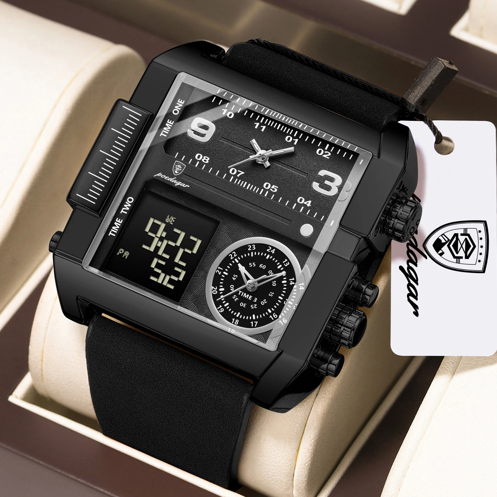 POEDAGAR Fashion Sports Digital Male Wristwatch Date Week Waterproof Luminous Casual Men Clock Electronic Men's Quartz Watches