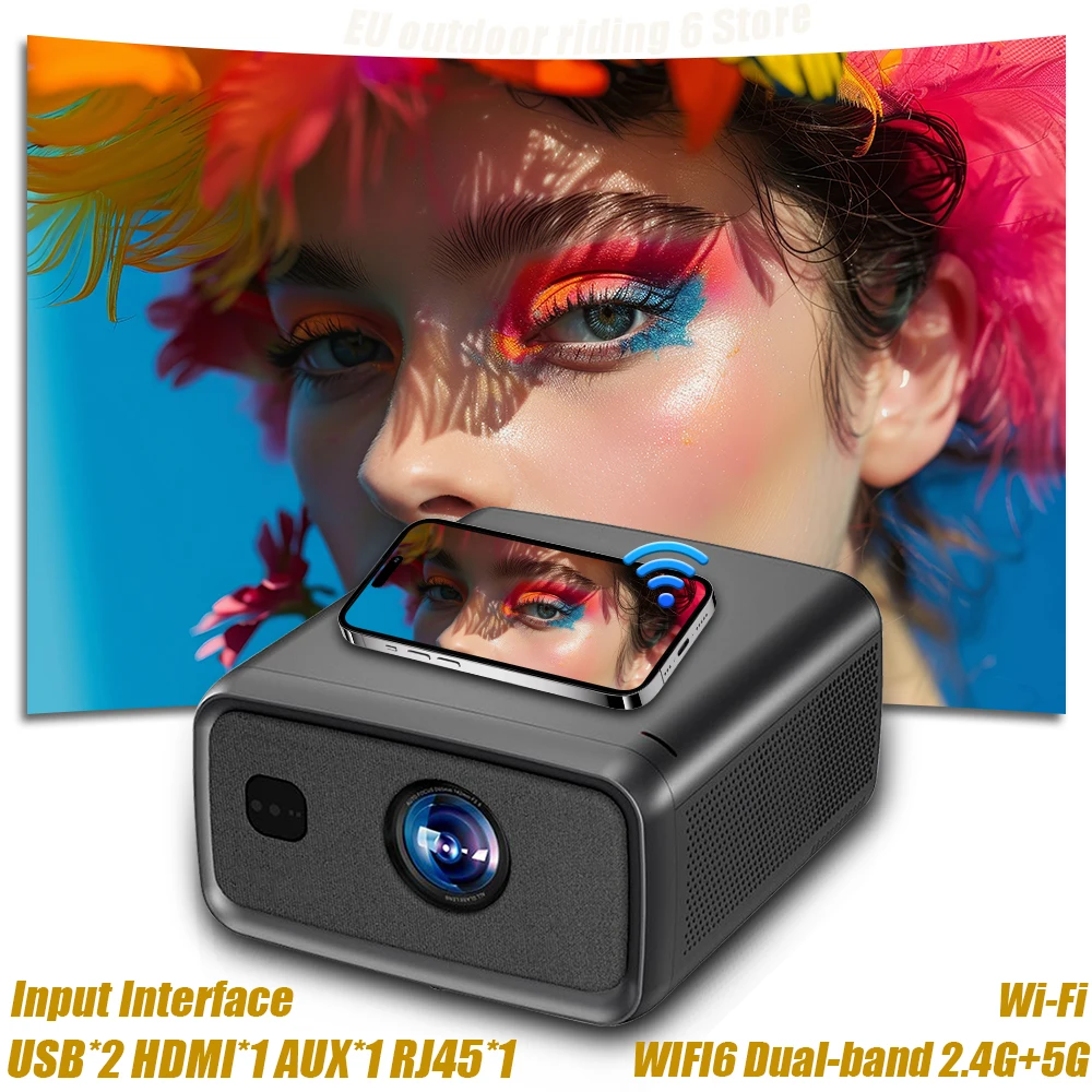 Proyector 4K Nativo Full HD1080P 3000ANSI con Enfoque Automático y Corrección de Proyección, Proyector Portátil para Cine en Casa y Exteriores