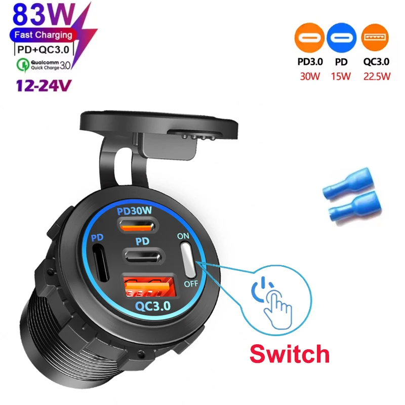 NIEUWE 3/4 Poorten Dual PD Dual QC 3.0 USB Autolader met Voltmeter Socket Stopcontact Adapter Waterdicht voor 12 V/24 V Auto Boot